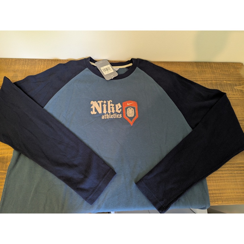NWT Vtg Y2K Nike Athletics Mens Long Sleeve‎ Raglan Shirt XXL Blue Lion Graphic
